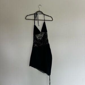 White Fox Boutique Black Asymmetrical Tie Front Midi Dress